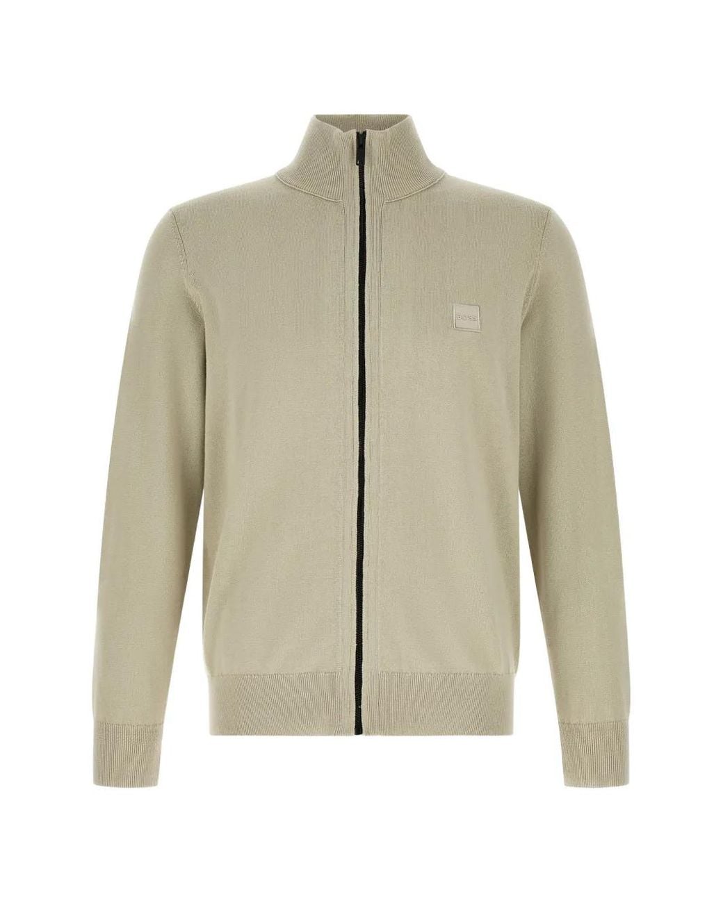 Boss White Logo-Patch Zip-Up Cardigan for men