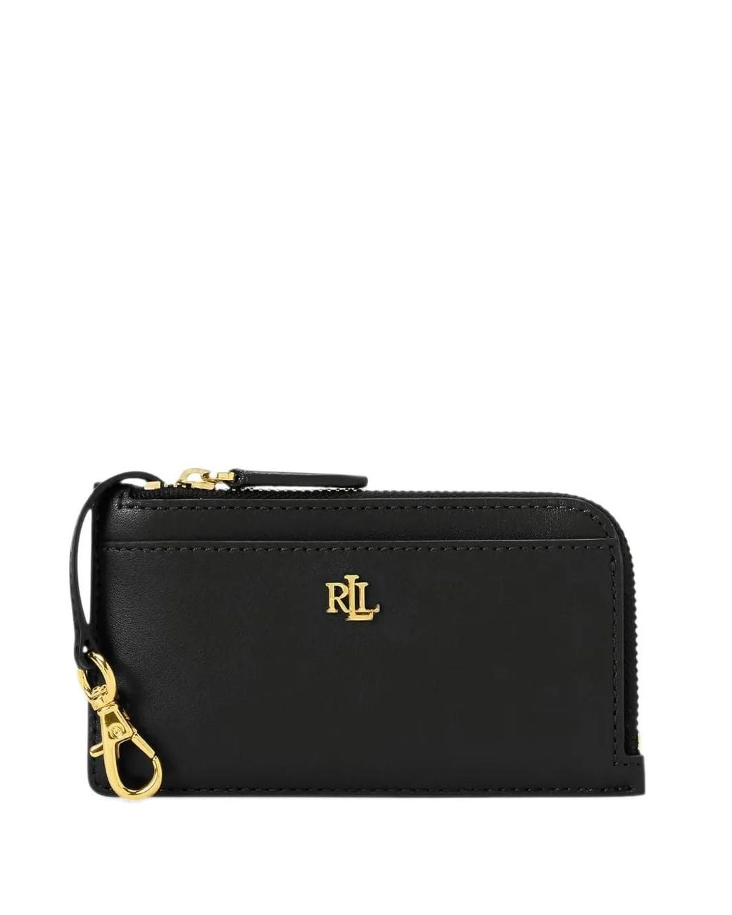 Ralph Lauren Black Logo-Plaque Calf Leather Card Holder