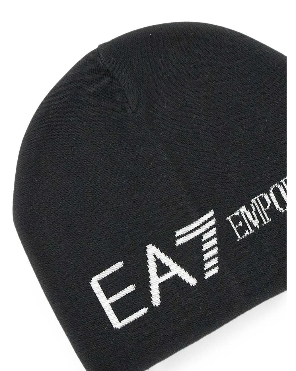 EA7 Geribbelde Muts Met Logo-Jacquard in het Black voor heren
