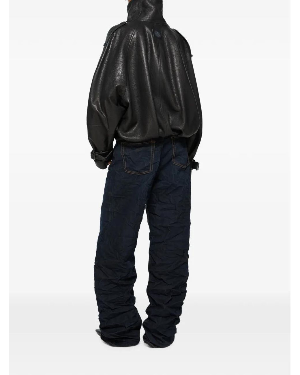 Acne Black Cropped Leather Trench Coat