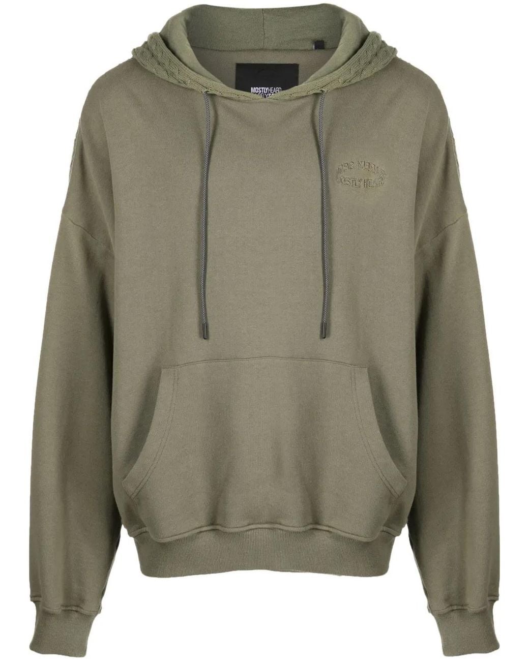 Mostly Heard Rarely Seen Green Logo-Embroidered Panelled Cotton Hoodie for men