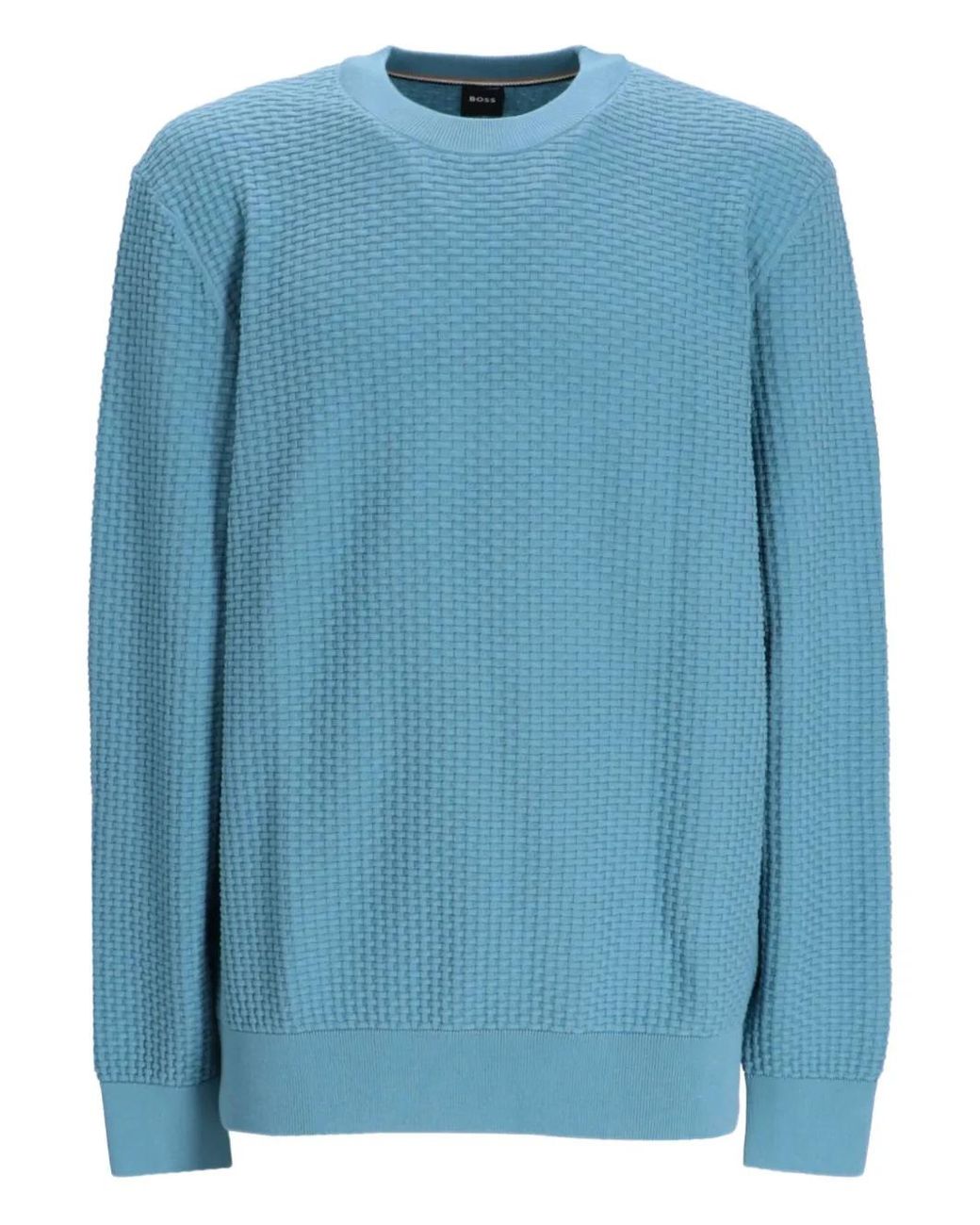 Boss Blue Cotton Crew-Neck Sweater for men