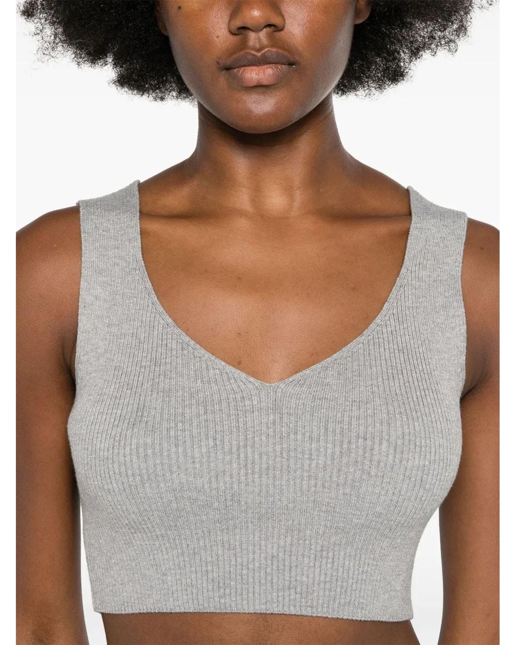 Twinset Gray Ribbed Crop Top