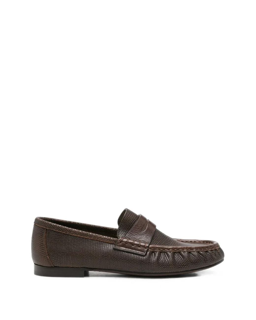 Brunello Cucinelli Gray Mocassins En Cuir À Effet Peau De Reptile