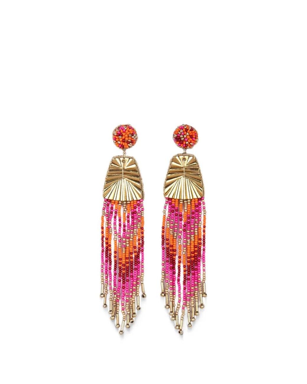 Deepa Gurnani White Beaded Fringed Earrings