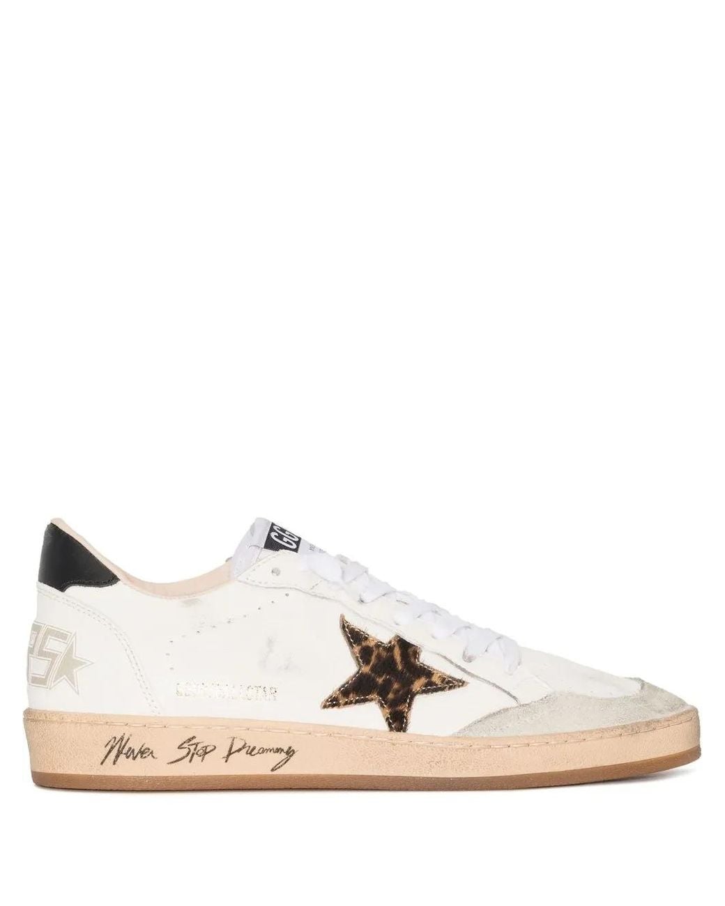 Golden Goose Deluxe Brand White Ball Star Trainers With Leopard Print Pony Skin Star And Heels Tab