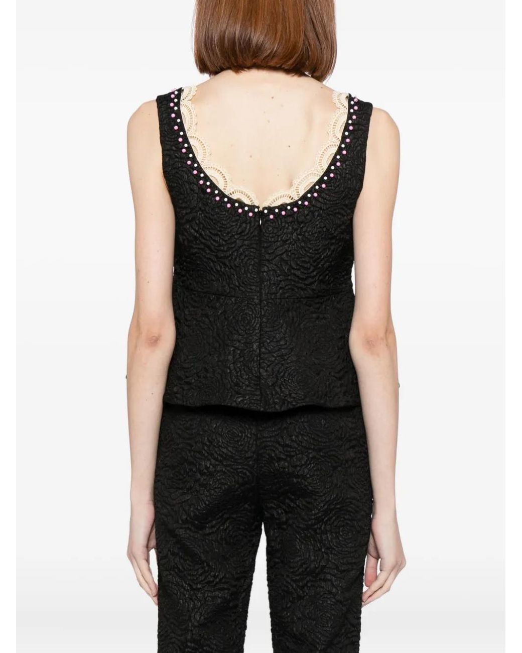 Cynthia Rowley Black Bead-Embellished Vest