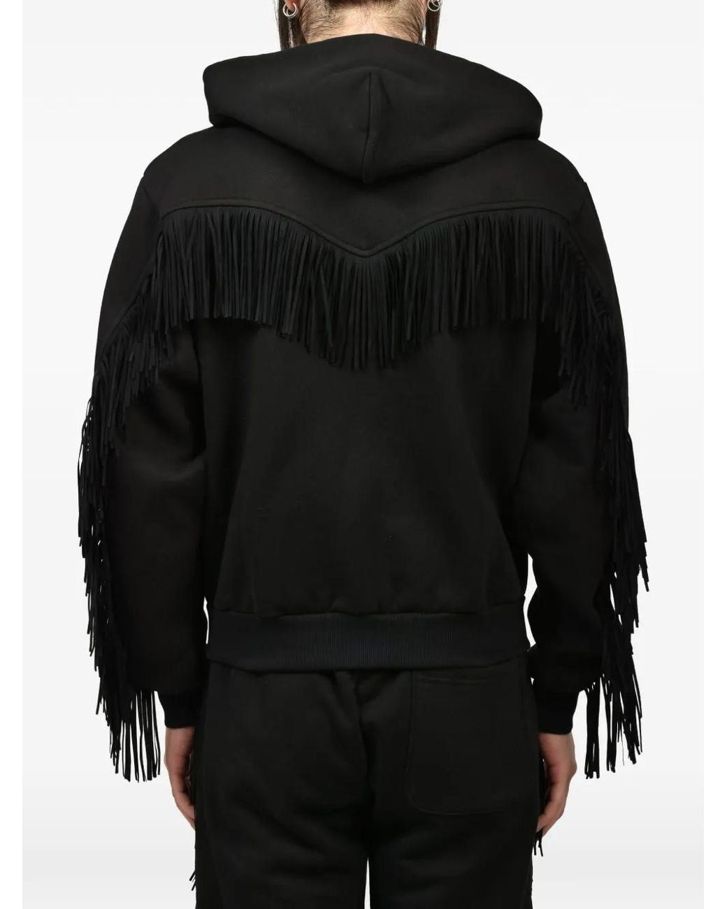 Austin Post Black Fringed Zip-Up Hoodie for men
