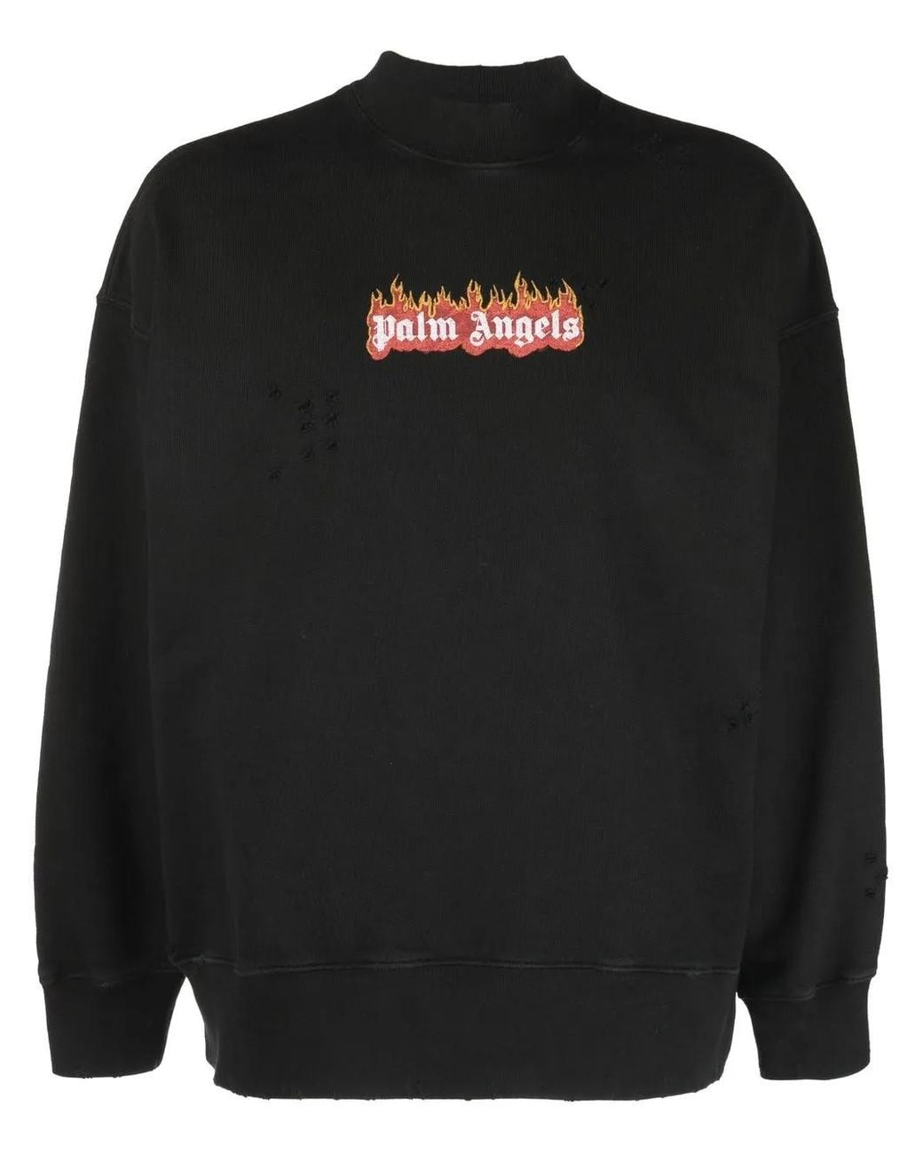 Palm Angels Black Distressed Burning Logo-print Sweatshirt for men