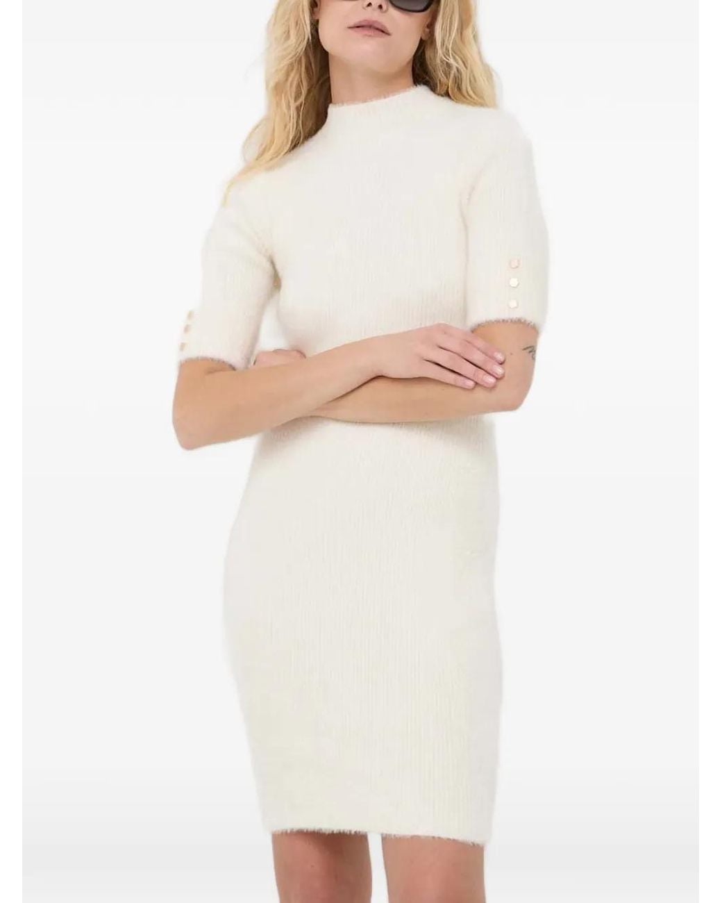 Morgan White Rmorik Button-Embellishment Mini Dress