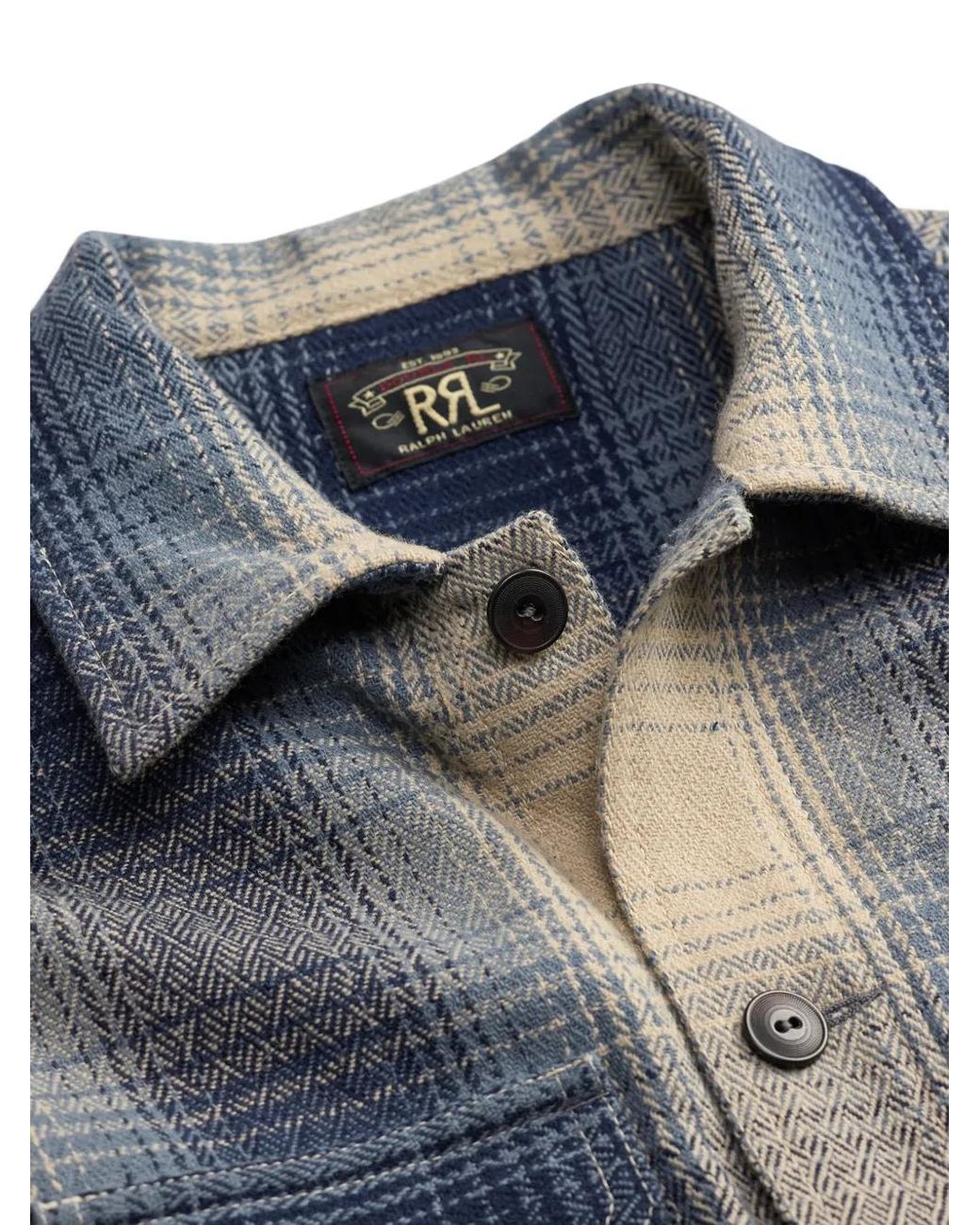 RRL Blue Check Button Wool Shirt for men
