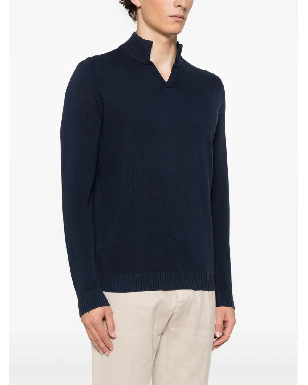 Fedeli Blue Cotton Sweater for men