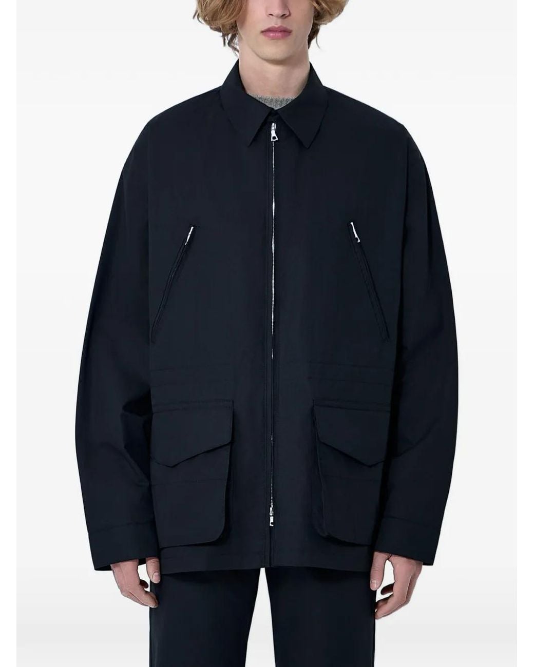 Rier Blue Zip-Up Multi-Pocket Jacket for men