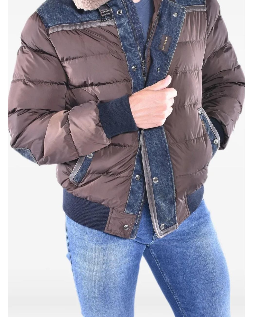 Moorer Blue Viani Quilted Denim-Panel Jacket for men