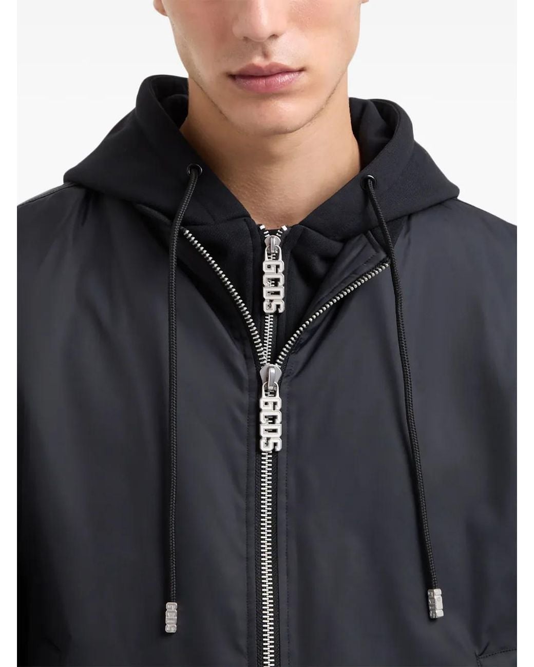 Gcds Black Bomber Jacket With Hood for men