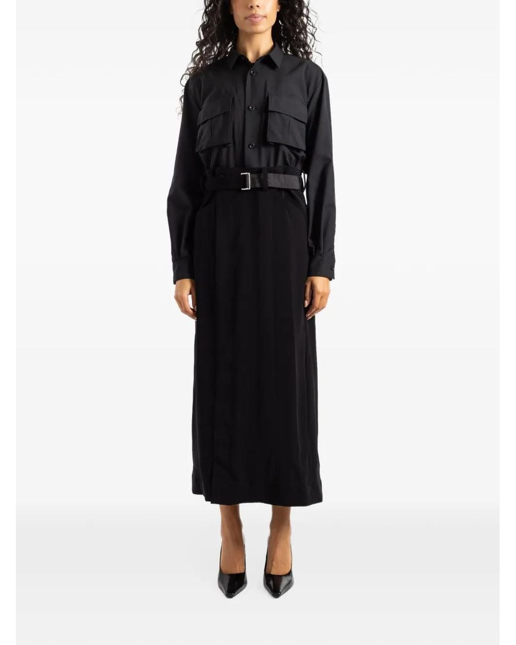 Sacai Black Satin Midi Dress