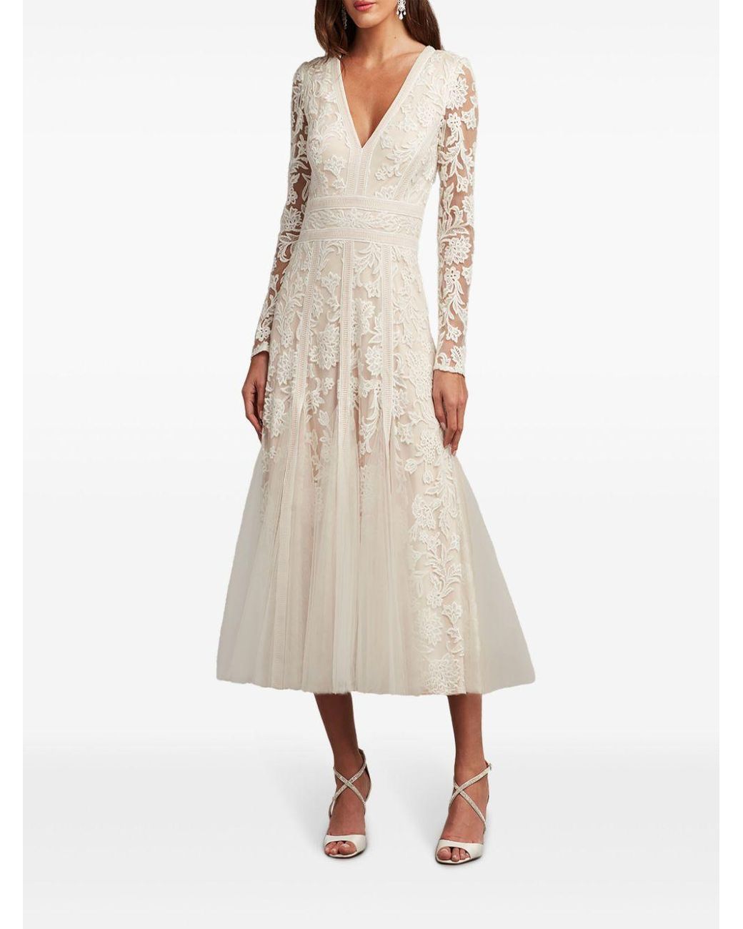 Tadashi Shoji Rafferty Lace Midi Dress in Natural | Lyst