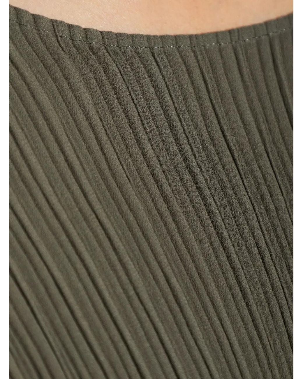 Issey Miyake Green Pleated Long-Sleeve Midi Dress