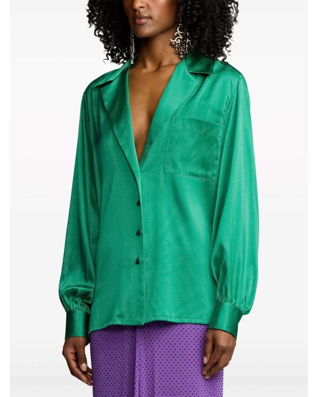 Ralph Lauren Green Roslin Stretch-Silk Shirt