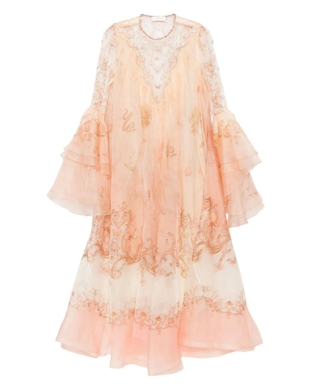 strapless open back dress Zimmermann Pink Floral Mini Dress with Puff Sleeves and Scalloped Trim   Sellier