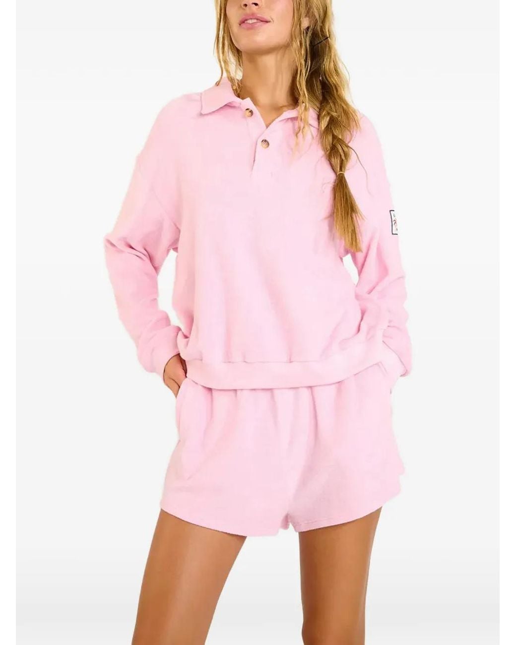 Banana Moon Pink Leighton Spongetime Terry-Cloth Texture Polo Top