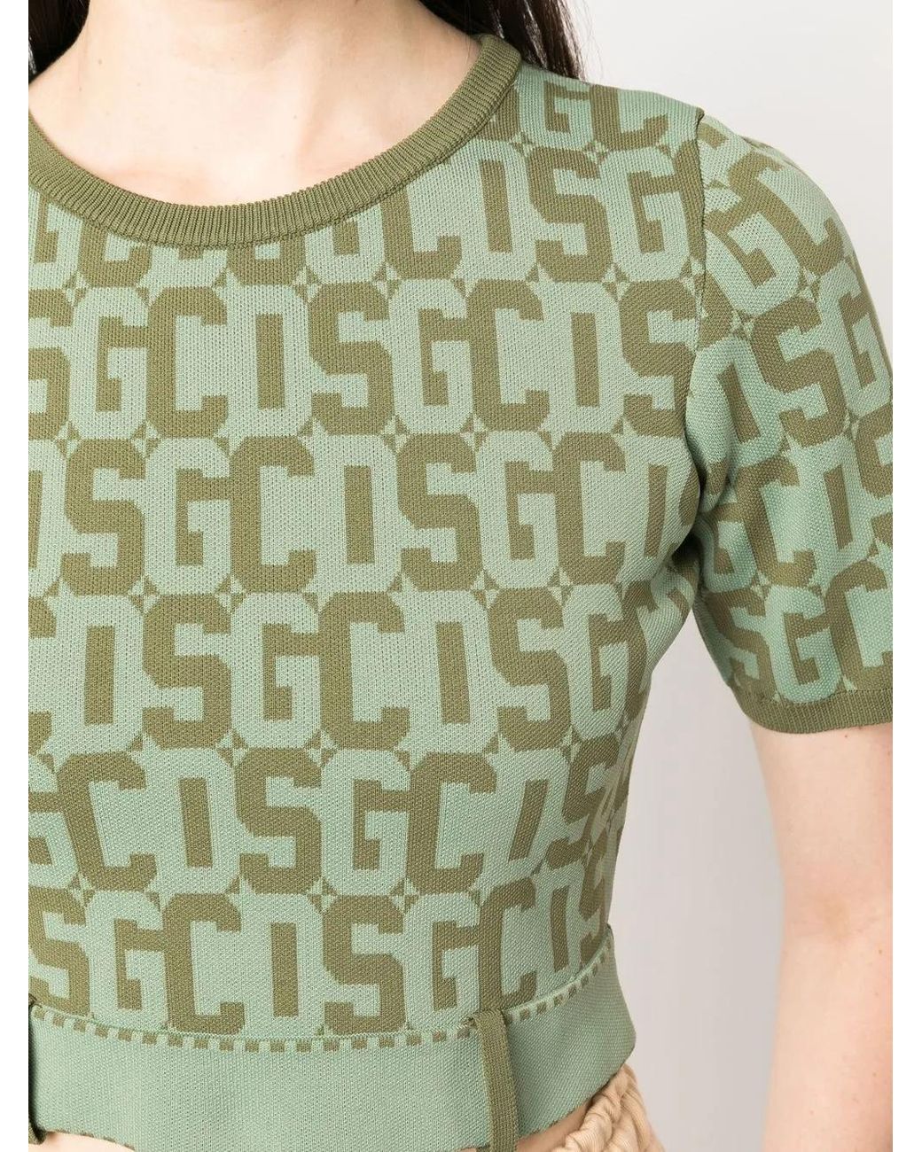 Gcds Green Matilda Monogram Cropped Top