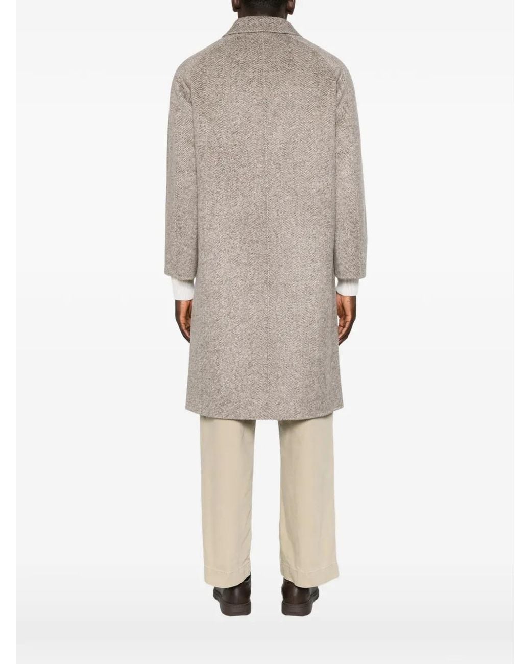 Amaranto Gray Herringbone-Pattern Raglan-Sleeve Coat for men