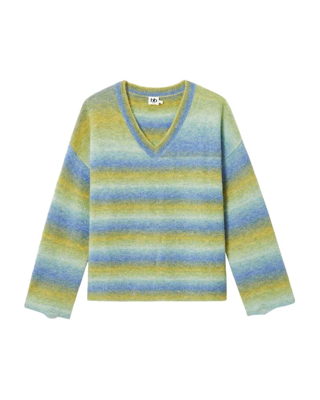 B+ AB Green V-Neck Striped Sweater
