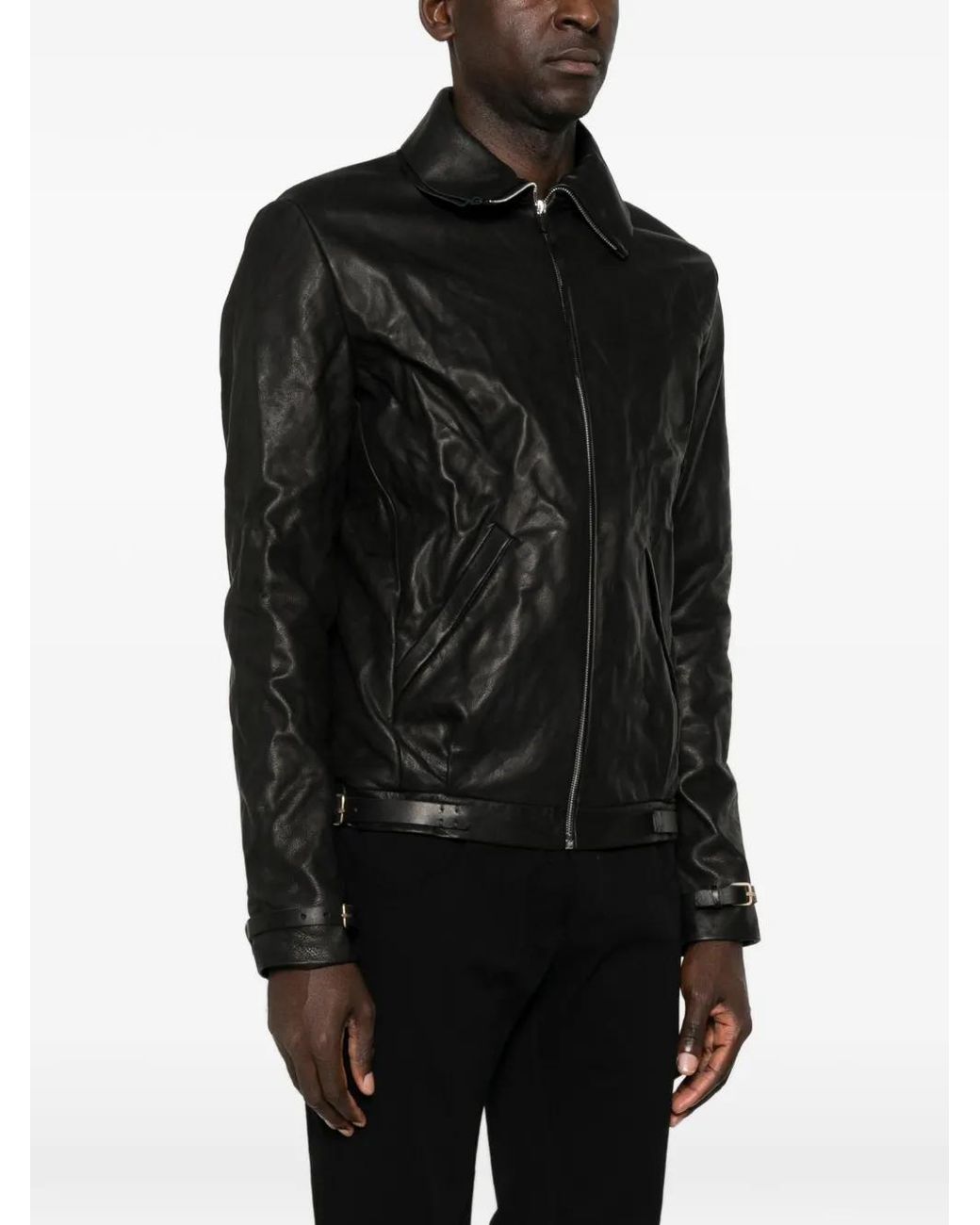 Ma+ Black Buckled Leather Jacket for men