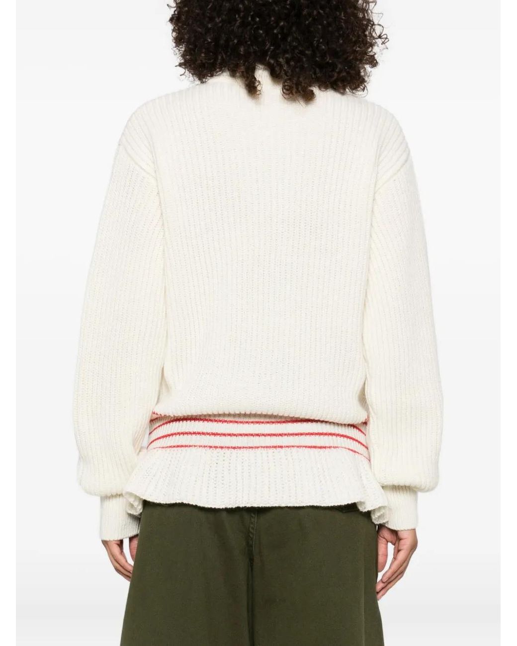 Chloé White Ribbed Turtleneck Stripe-Detail Sweater