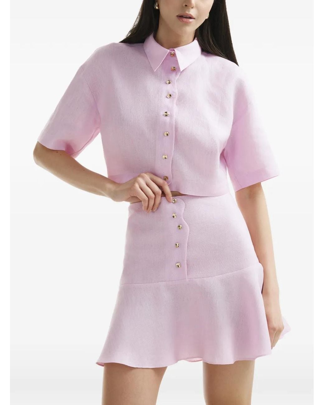 Mia Peculiar Pink Minijupe À Boutons Embossés
