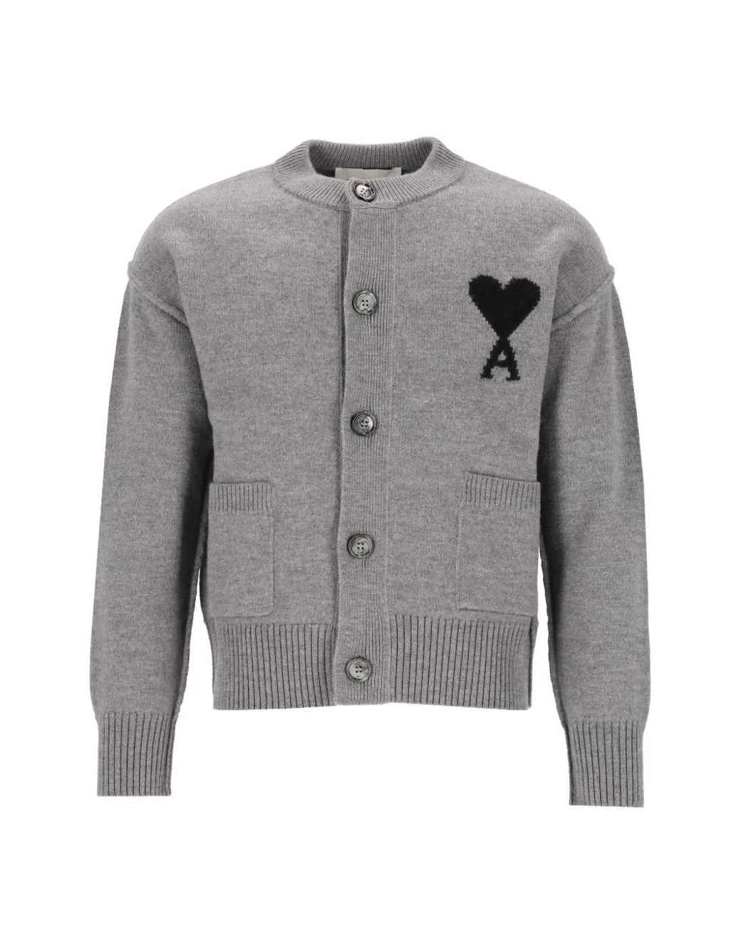 AMI Gray Ami De Coeur Crew-Neck Cardigan