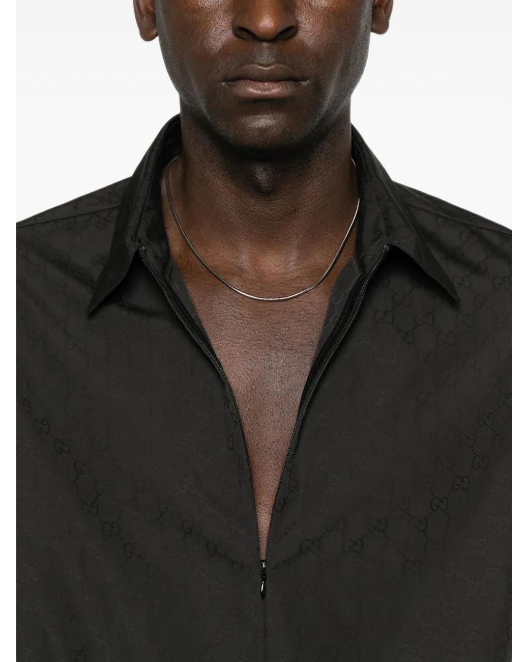 Gucci Black Zip-Front Short-Sleeve Shirt for men