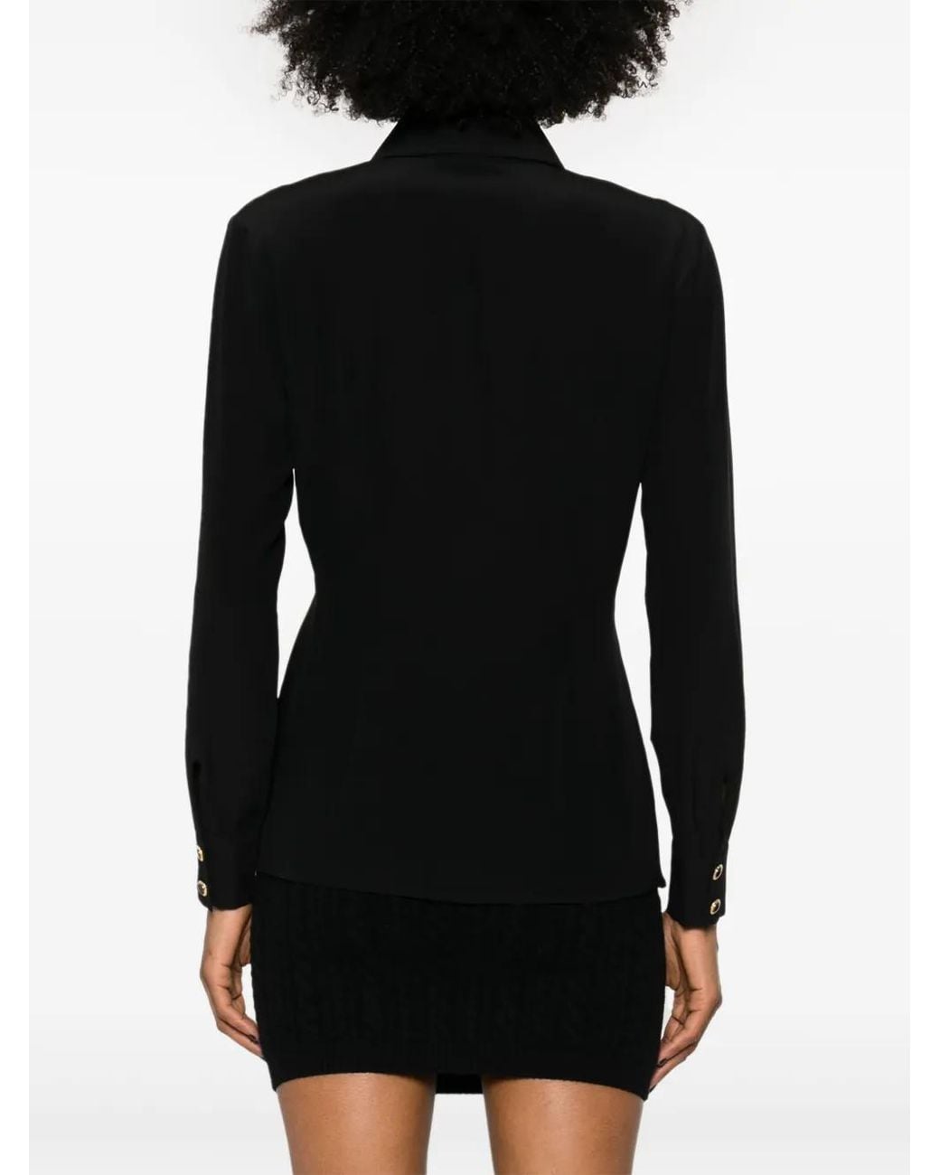 Alessandra Rich Black Long-Sleeve Silk Shirt