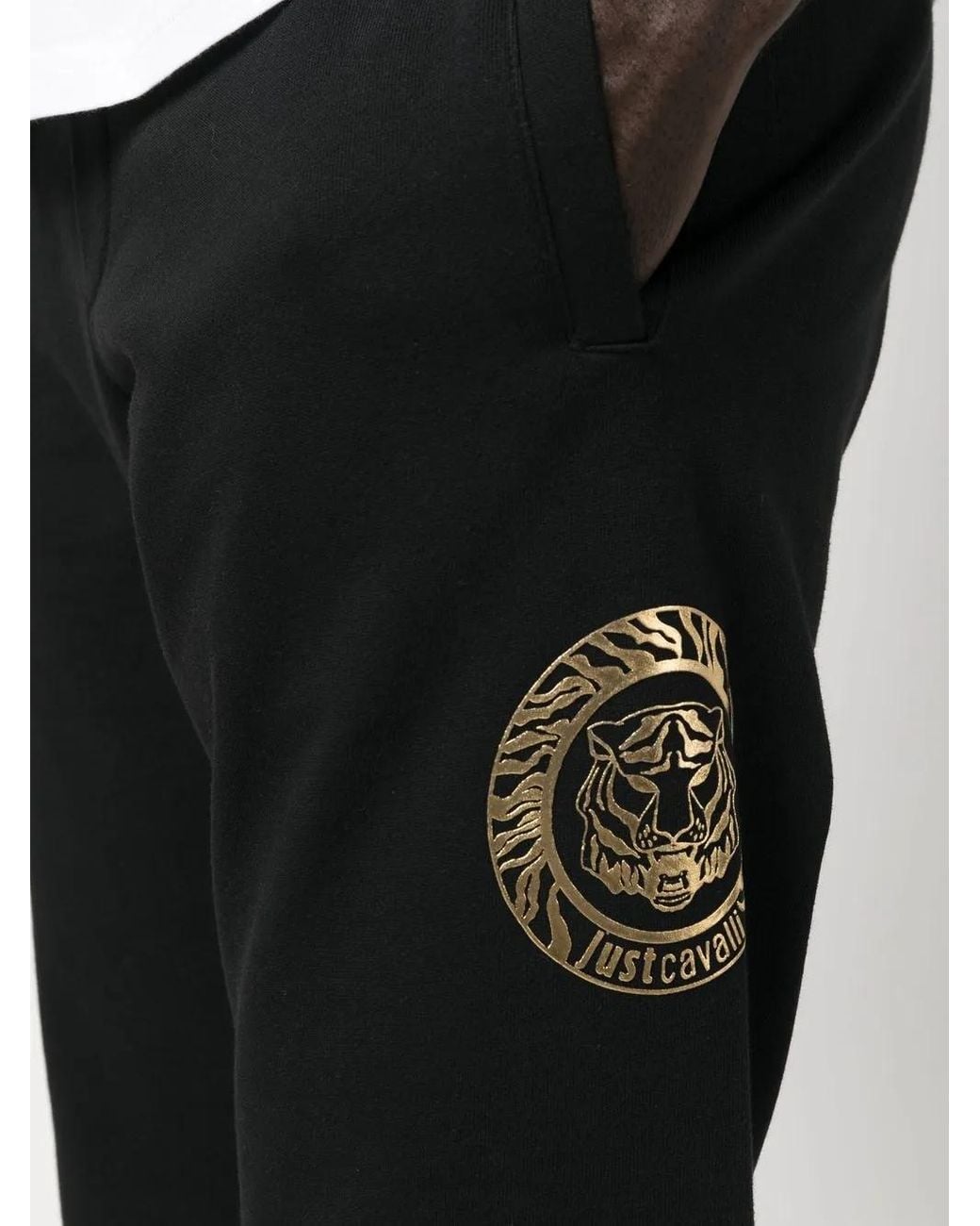 Just Cavalli Black Logo-Print Cotton Track Pants for men