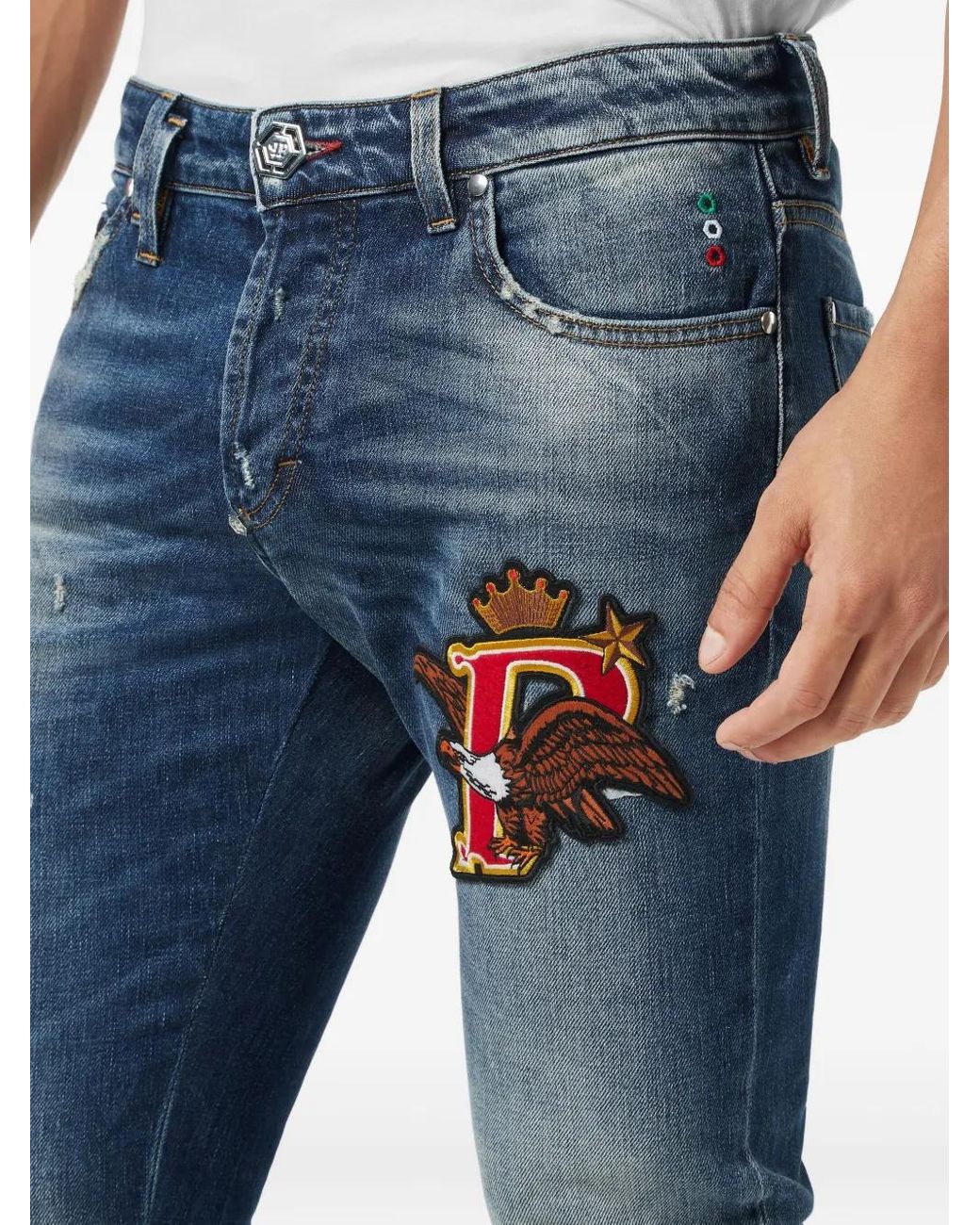Philipp Plein Blue Super Straight Cut Jeans Plein Beers for men