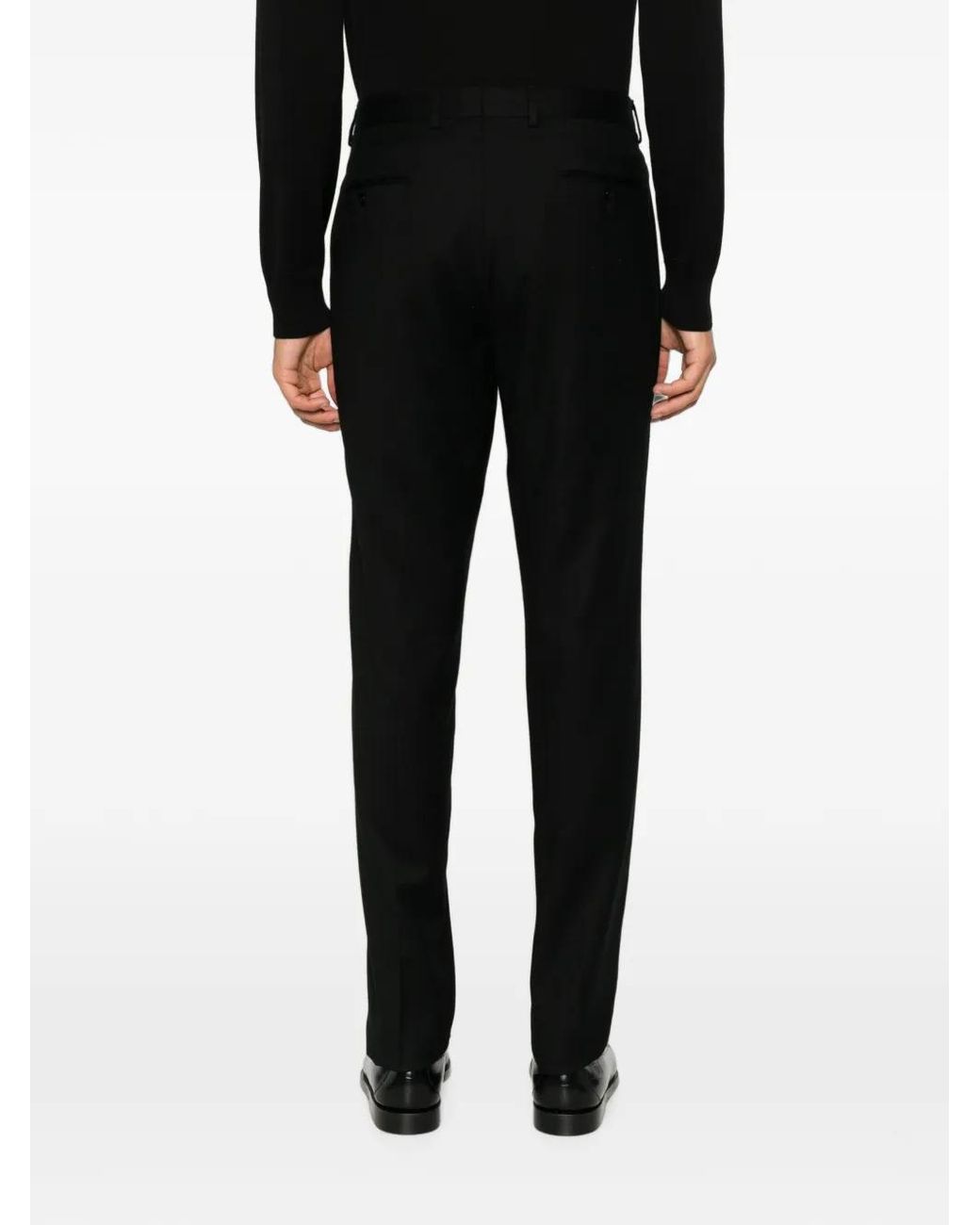 Zegna Black Belt-Loops Straight-Leg Trousers for men