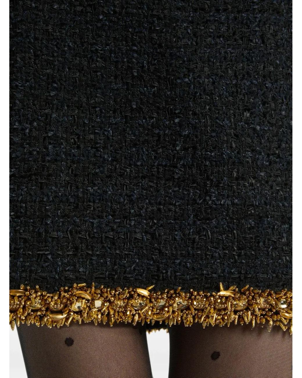 Balmain Black Short Tweed Skirt With Embroidered Trim