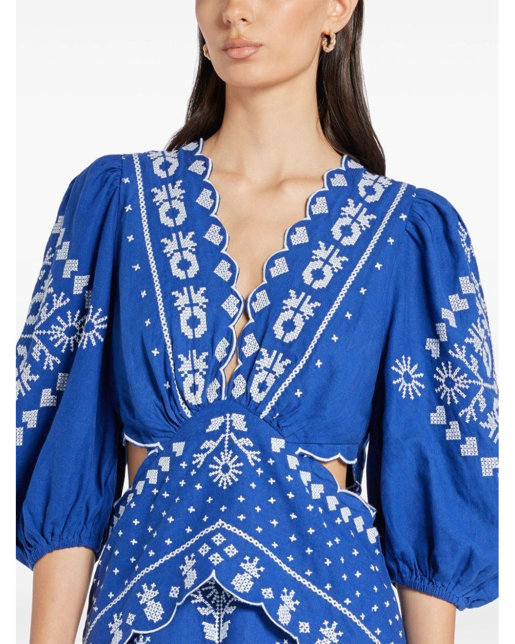 peixoto embroidered lace cover-up mini dress Blue Artisanal Embroidered Lace Front Bow Maxi Dress main image 0