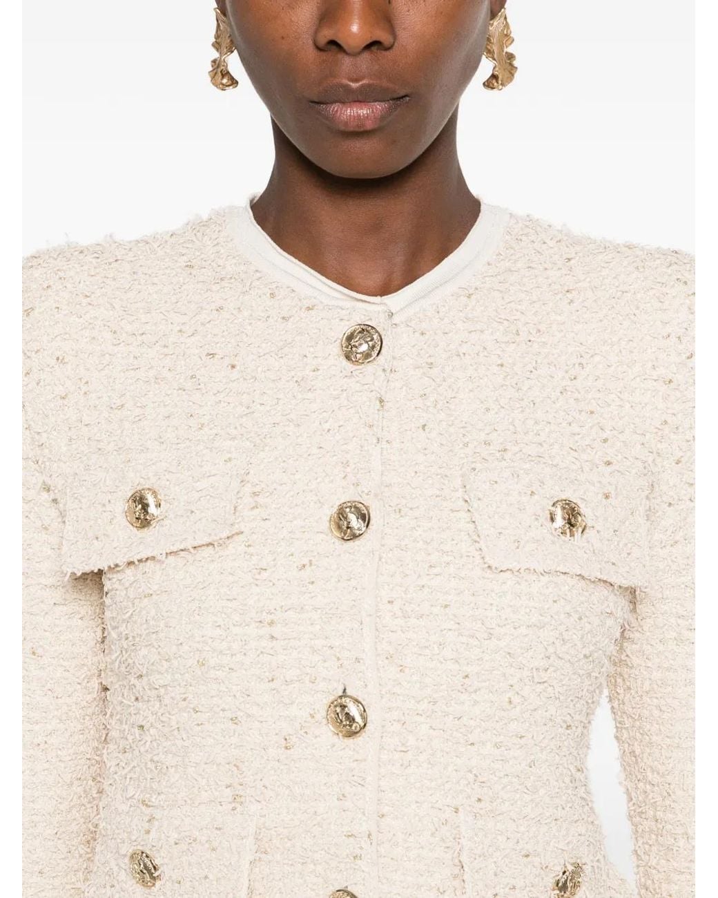 Balmain Natural Bouclé-Knit Frayed Jacket