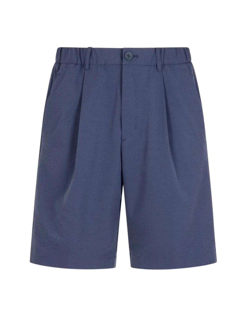 Herno Blue Seersucker-Texture Pleated Shorts for men