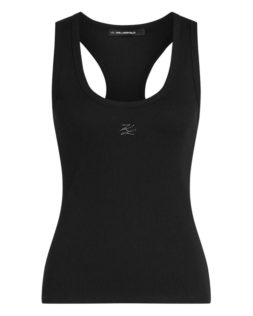Karl Lagerfeld Black Autograph Ribbed Tank Top