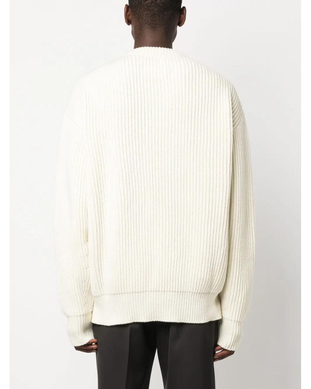 Jil Sander White Crew-Neck Ribbed-Knit Wool Jumper for men