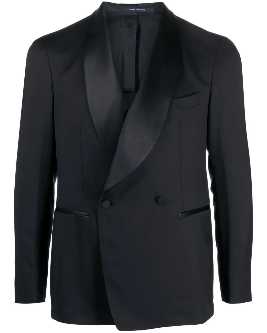 Tagliatore Black Virgin-Wool Double-Breasted Blazer for men