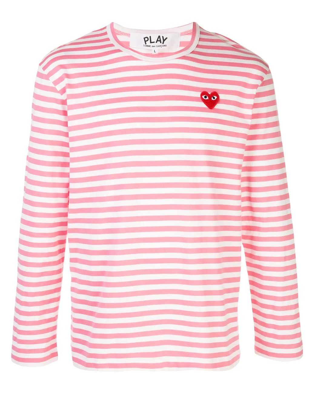 COMME DES GARÇONS PLAY Red Long Sleeve Heart Stripe Logo T-Shirt for men