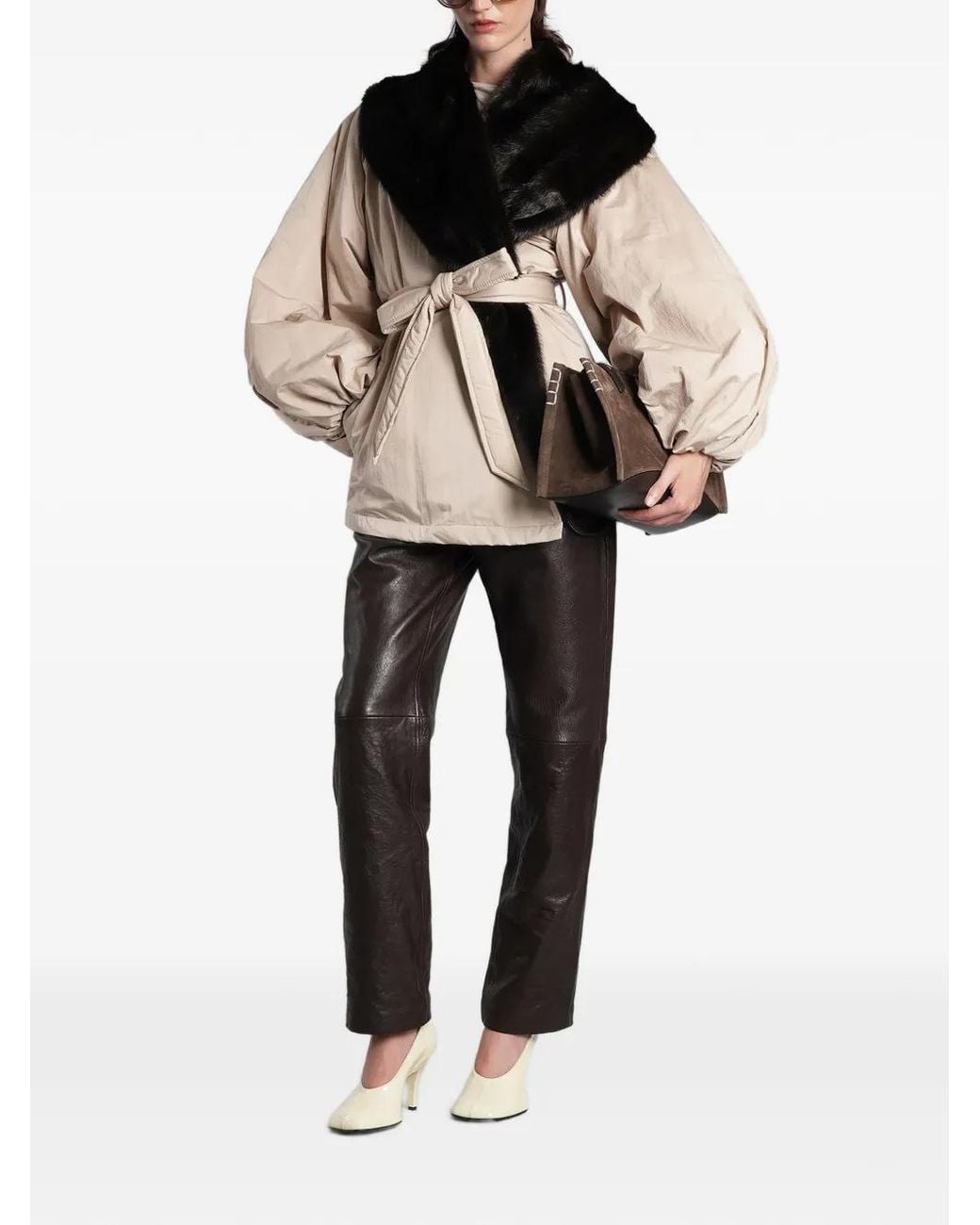 Magda Butrym Black Faux-Fur-Collar Belted Jacket
