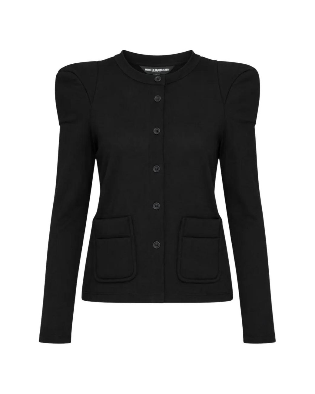 Melitta Baumeister Black Cardigan Boutonné À Épaules Bouffantes