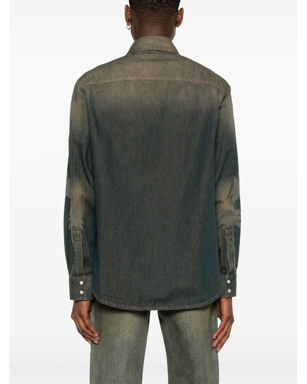 Palm Angels Green Palm Print Shirt for men