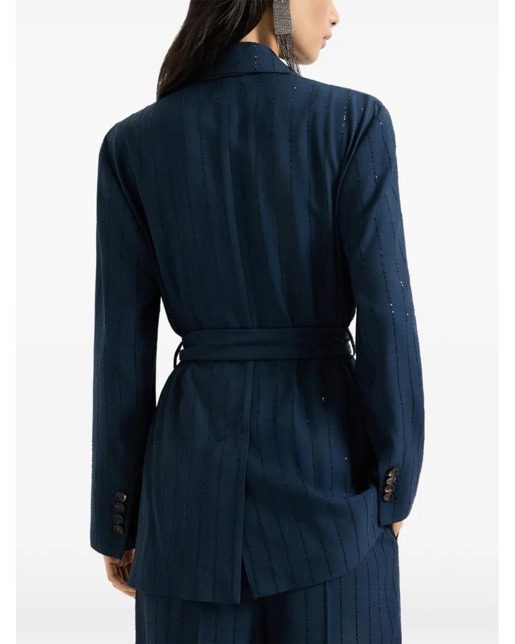 Brunello Cucinelli Blue Belted Single-Breasted Jacket