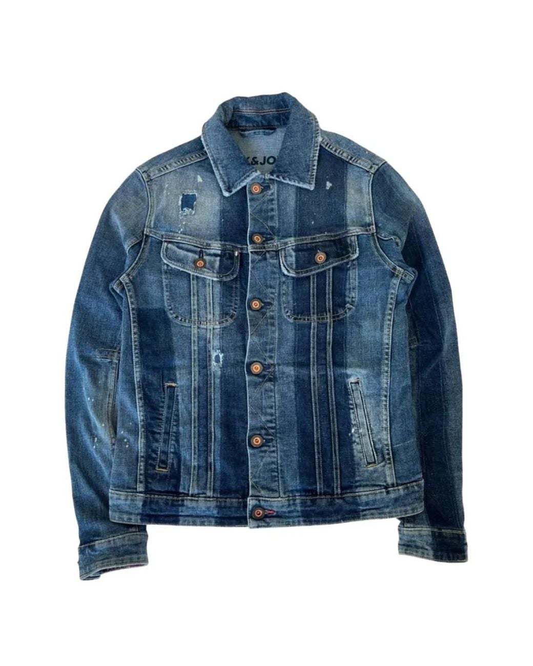 R.D.D. by Jack & Jones Blue Distressed Panelled Denim Jacket for men